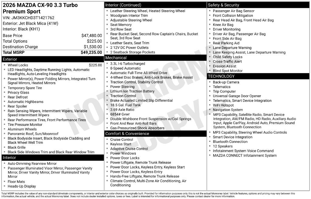New 2026 MAZDA CX-90 3.3 Turbo w/ Premium Sport Pkg AWD/4WD image 7