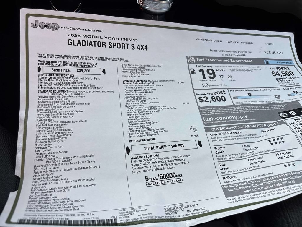 New 2026 Jeep Gladiator Sport AWD/4WD image 9