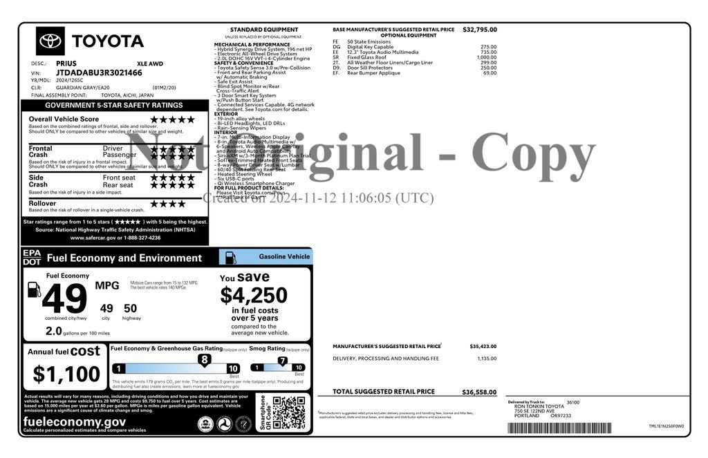 Used 2024 Toyota Prius XLE image 2