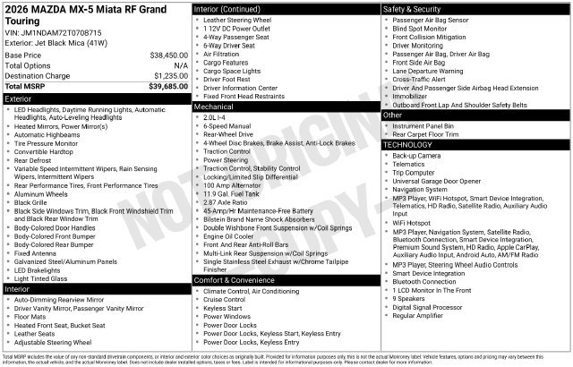 New 2026 MAZDA MX-5 Miata RF Grand Touring RWD image 27