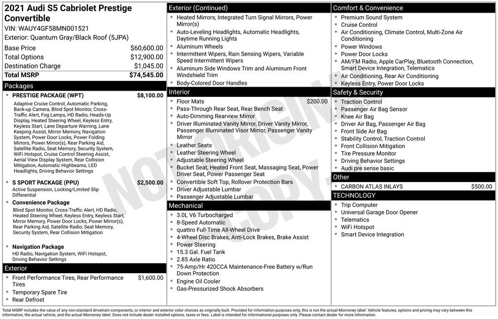 Used 2021 Audi S5 Prestige w/ Prestige Package image 2