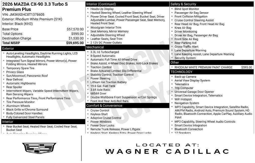 Used 2026 MAZDA CX-90 3.3 Turbo S w/ Premium Plus