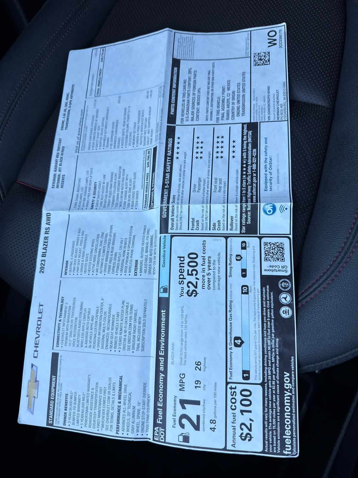 Certified 2023 Chevrolet Blazer RS w/ Driver Confidence II Package image 30