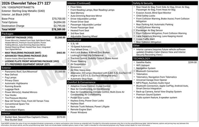 New 2026 Chevrolet Tahoe Z71 w/ Comfort Package AWD/4WD image 4