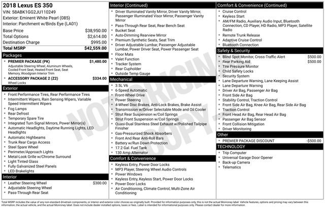 Used 2018 Lexus ES 350 w/ Premier Package image 15