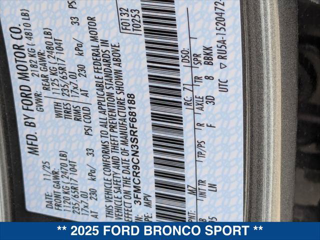 New 2025 Ford Bronco Sport Outer Banks w/ Sasquatch Outer Banks Package AWD/4WD image 22
