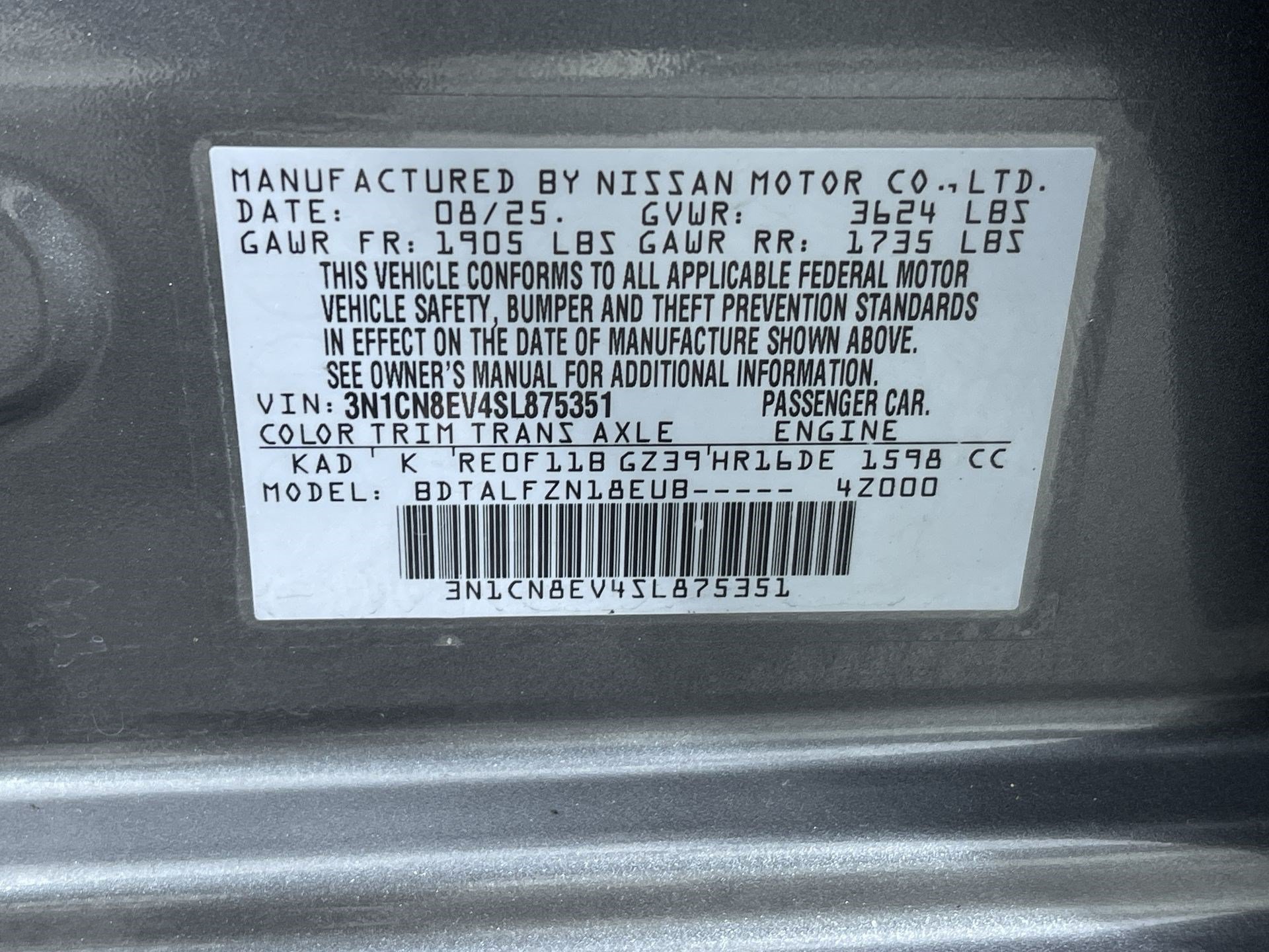 Certified 2025 Nissan Versa SV w/ Trunk Package FWD image 12