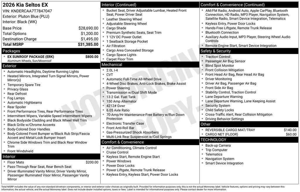 New 2026 Kia Seltos EX w/ EX Sunroof Package AWD/4WD image 2