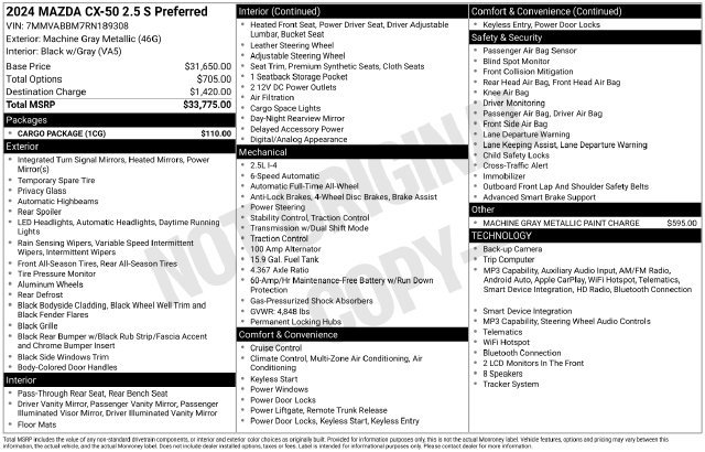Certified 2024 MAZDA CX-50 AWD 2.5 S w/ Cargo Package image 8