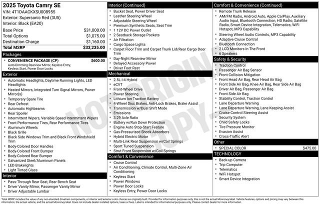 Used 2025 Toyota Camry SE w/ Convenience Package FWD image 7