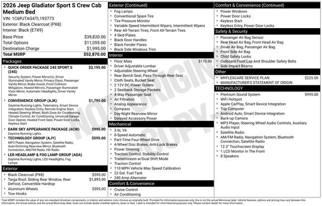 New 2026 Jeep Gladiator Sport AWD/4WD image 34