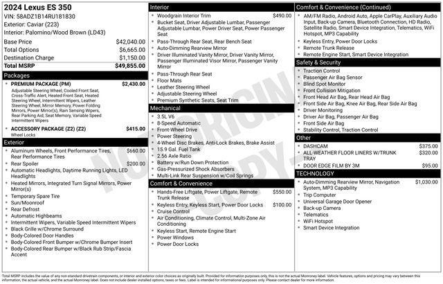 Certified 2024 Lexus ES 350 w/ Premium Package image 38