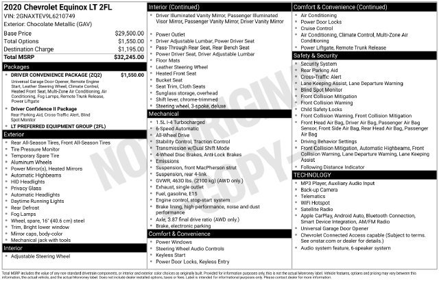 Used 2020 Chevrolet Equinox LT w/ Driver Convenience Package AWD/4WD image 2