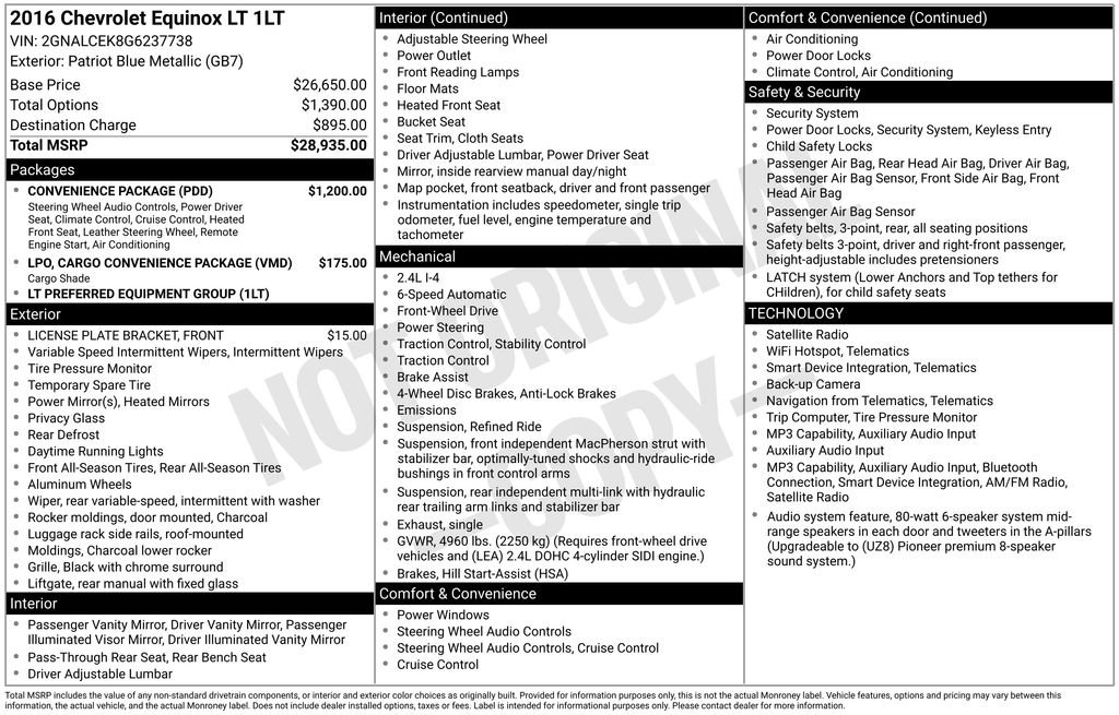 Used 2016 Chevrolet Equinox LT w/ Convenience Package FWD image 3