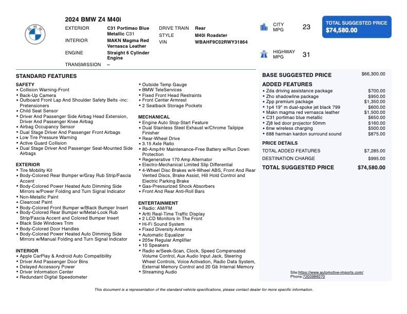 Used 2024 BMW Z4 M40i w/ Premium Package image 2