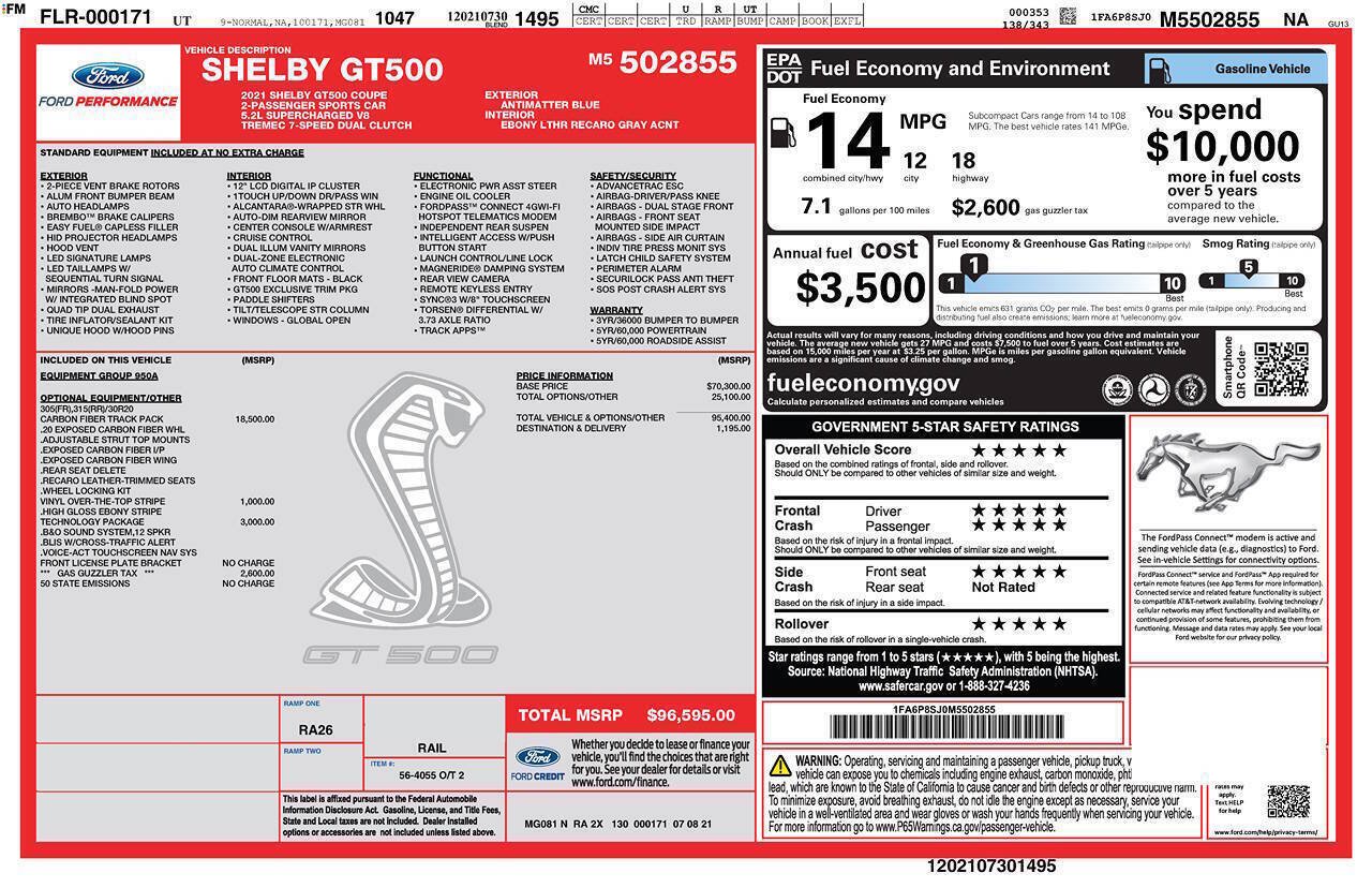 Used 2021 Ford Mustang Shelby GT500 w/ Carbon Fiber Track Pack RWD image 41