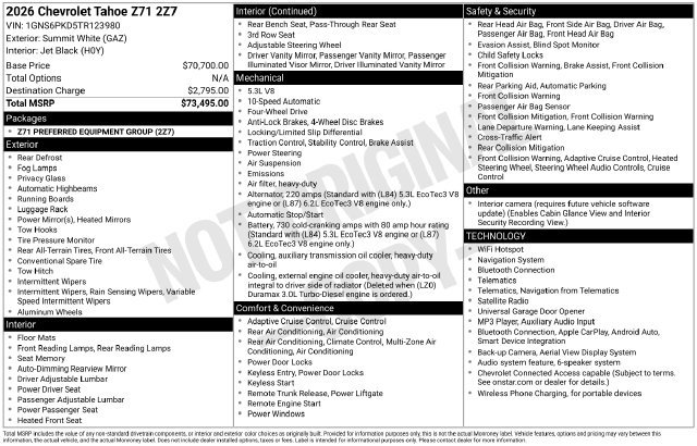 Used 2026 Chevrolet Tahoe Z71 AWD/4WD image 20