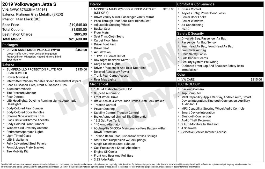 Used 2019 Volkswagen Jetta S w/ Driver Assistance Package FWD image 6