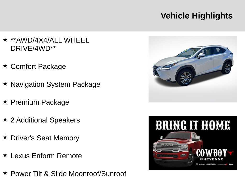 Used 2015 Lexus NX 200t AWD w/ Premium Package image 2