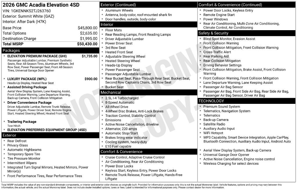 Used 2026 GMC Acadia Elevation w/ Elevation Premium Package AWD/4WD image 2