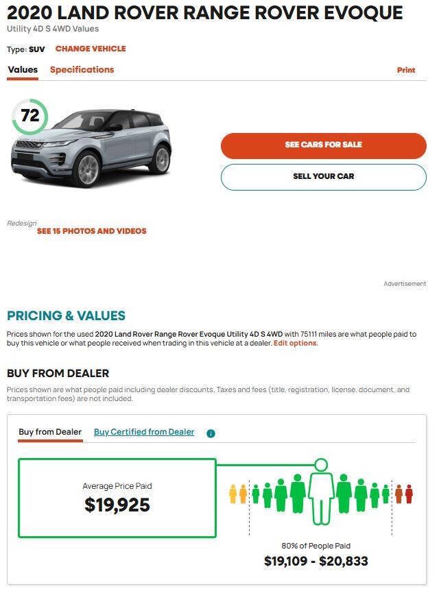 Used 2020 Land Rover Range Rover Evoque S AWD/4WD image 20