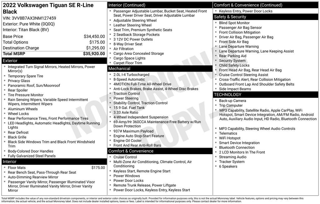 Used 2022 Volkswagen Tiguan SE R-Line AWD/4WD image 4