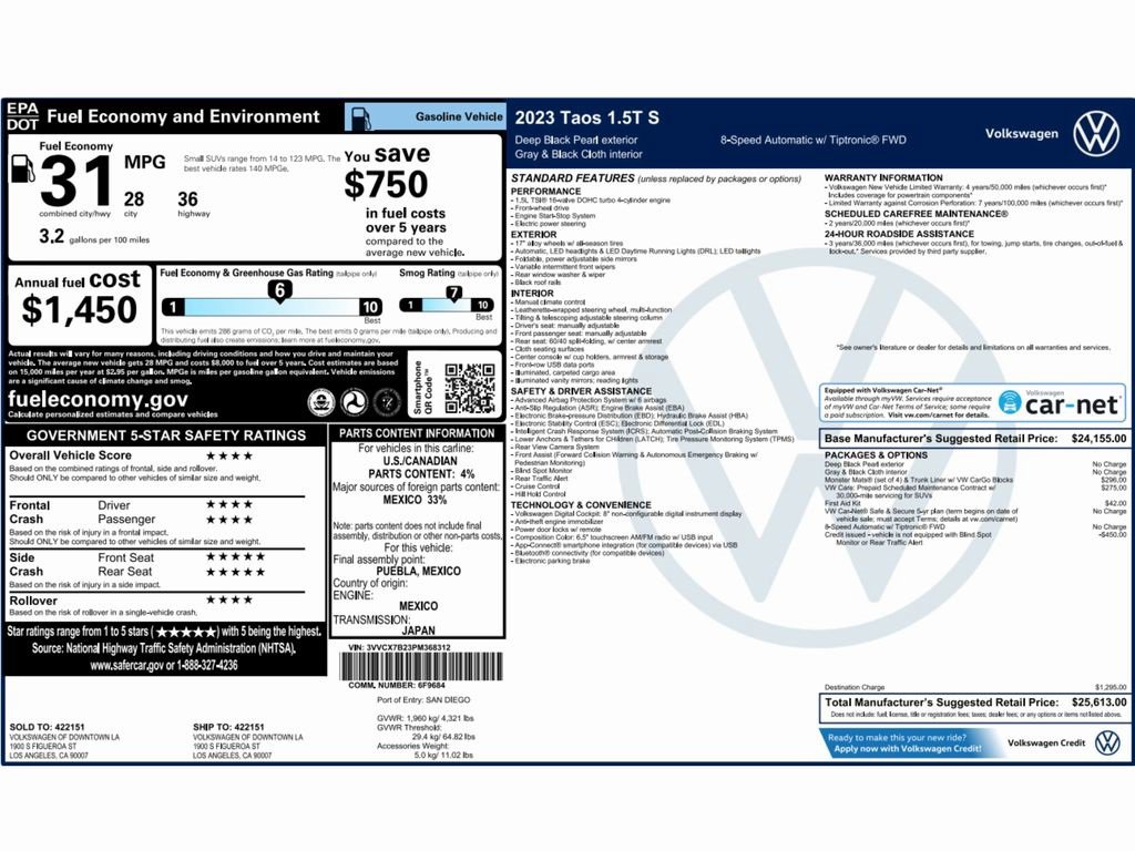 Used 2023 Volkswagen Taos S image 2