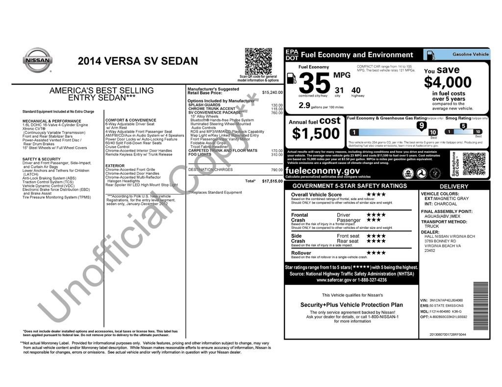 Used 2014 Nissan Versa SV w/ Convenience Package FWD image 6