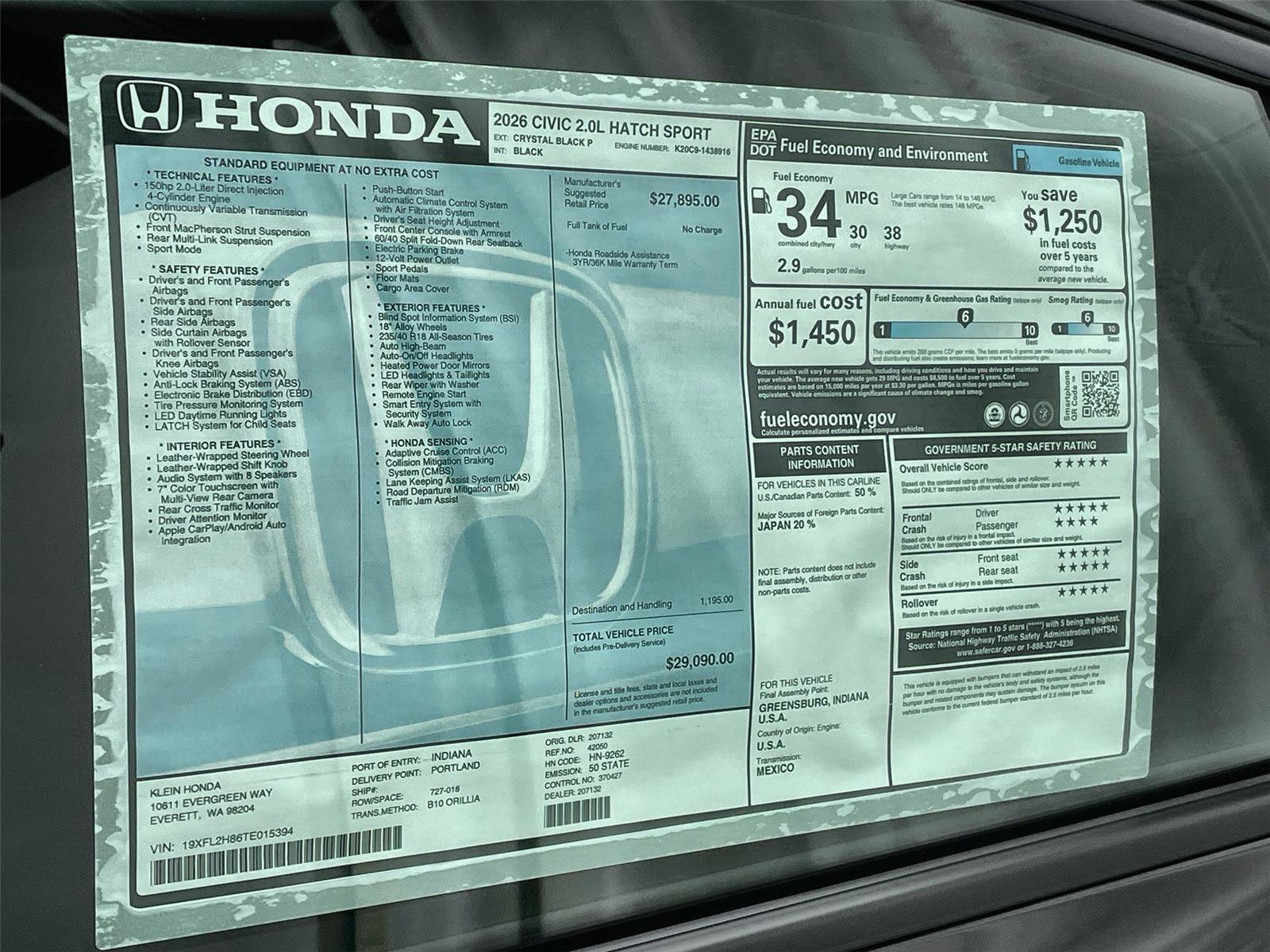 New 2026 Honda Civic Sport image 24