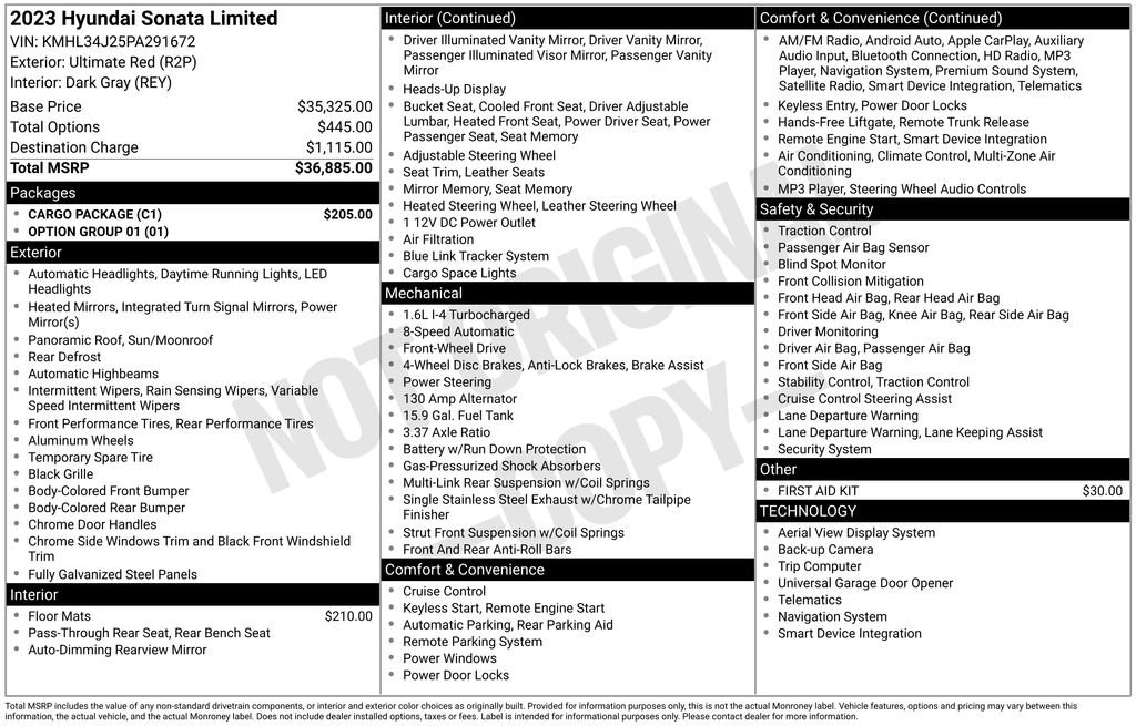 Used 2023 Hyundai Sonata Limited w/ Cargo Package image 3