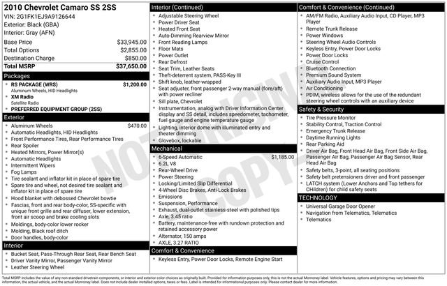 Used 2010 Chevrolet Camaro SS w/ RS Package RWD image 15