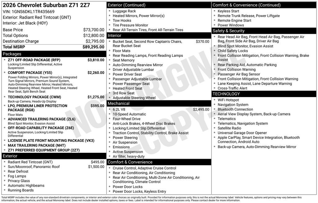 New 2026 Chevrolet Suburban Z71 w/ Z71 Off-Road Package AWD/4WD image 19