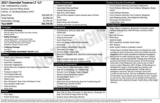 New 2027 Chevrolet Traverse LT FWD image 37