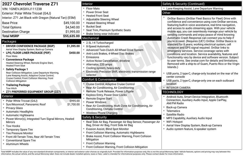 New 2027 Chevrolet Traverse Z71 w/ Driver Confidence Package AWD/4WD image 10