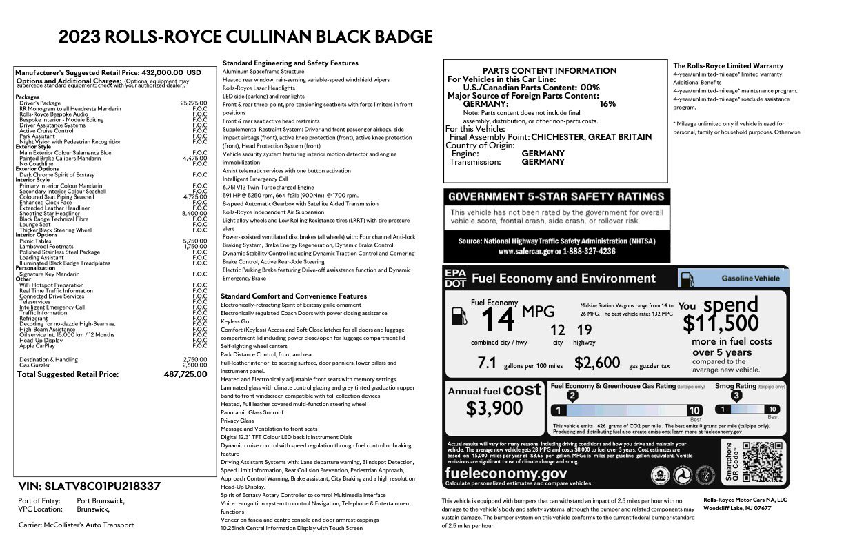 Certified 2023 Rolls-Royce Cullinan Black Badge w/ Driver's Package image 52