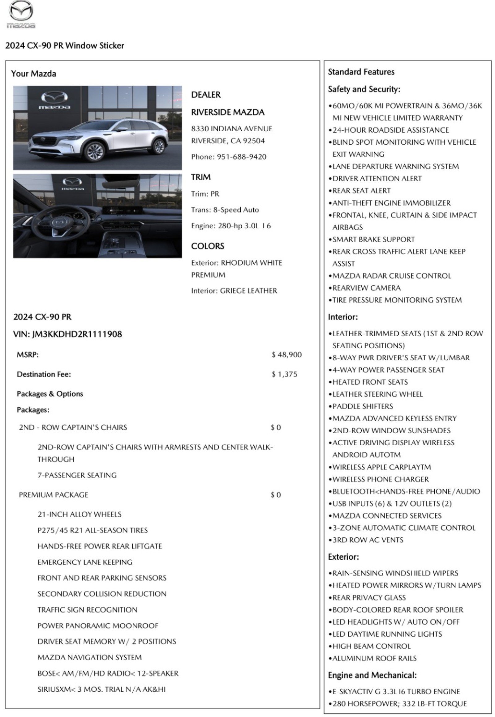 Used 2024 MAZDA CX-90 3.3 Turbo w/ Premium Package AWD/4WD image 56