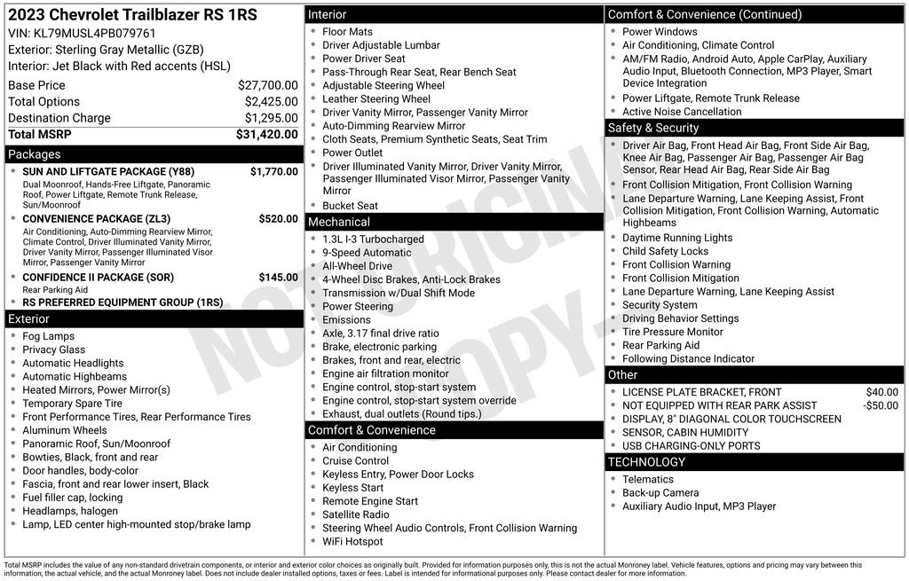 Used 2023 Chevrolet TrailBlazer RS w/ Sun and Liftgate Package AWD/4WD image 14