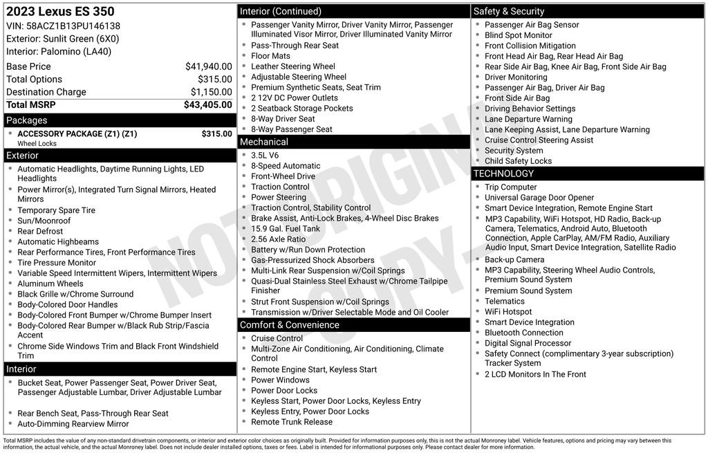 Used 2023 Lexus ES 350 w/ Accessory Package (Z1) FWD image 48