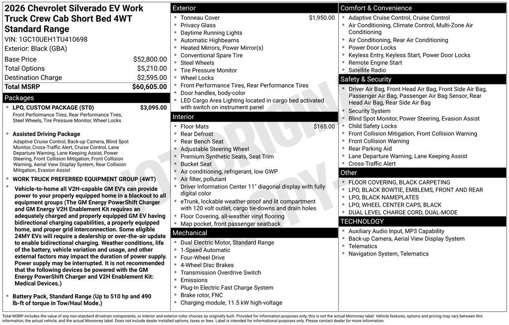 Used 2026 Chevrolet Silverado EV W/T w/ LPO, Custom Package AWD/4WD image 3