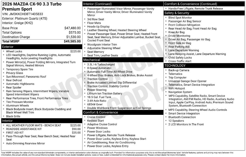 New 2026 MAZDA CX-90 3.3 Turbo w/ Premium Sport Pkg AWD/4WD image 27