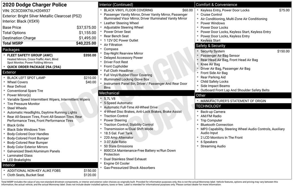 Used 2020 Dodge Charger Police w/ Fleet Safety Group AWD/4WD image 15