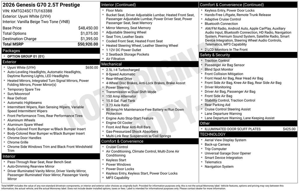New 2026 Genesis G70 2.5T Prestige image 4