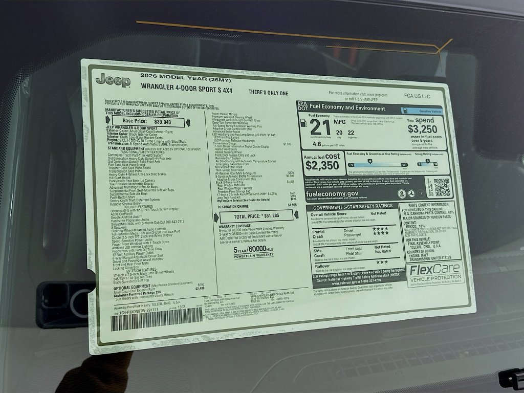 New 2026 Jeep Wrangler Unlimited Sport AWD/4WD image 12