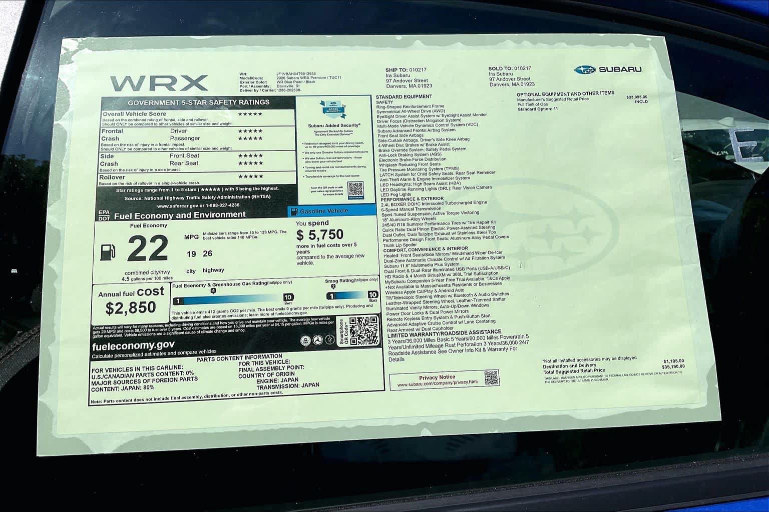 New 2026 Subaru WRX Premium AWD/4WD image 19