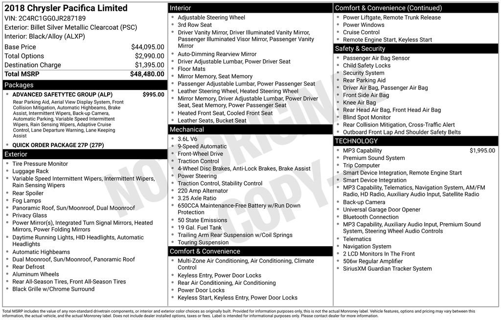 Used 2018 Chrysler Pacifica Limited w/ Advanced Safetytec Group FWD image 6
