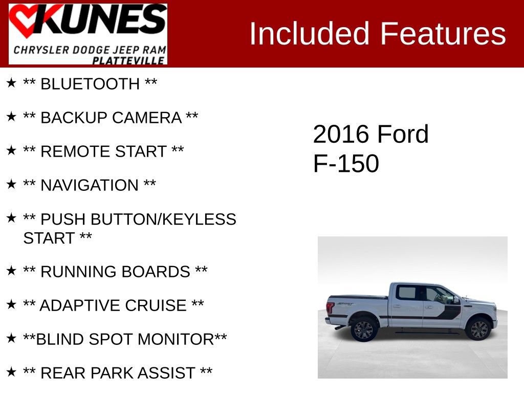 Used 2016 Ford F150 Lariat w/ Equipment Group 502A Luxury AWD/4WD image 2