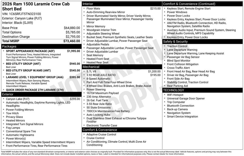 New 2026 RAM 1500 Laramie w/ Sport Appearance Package AWD/4WD image 6