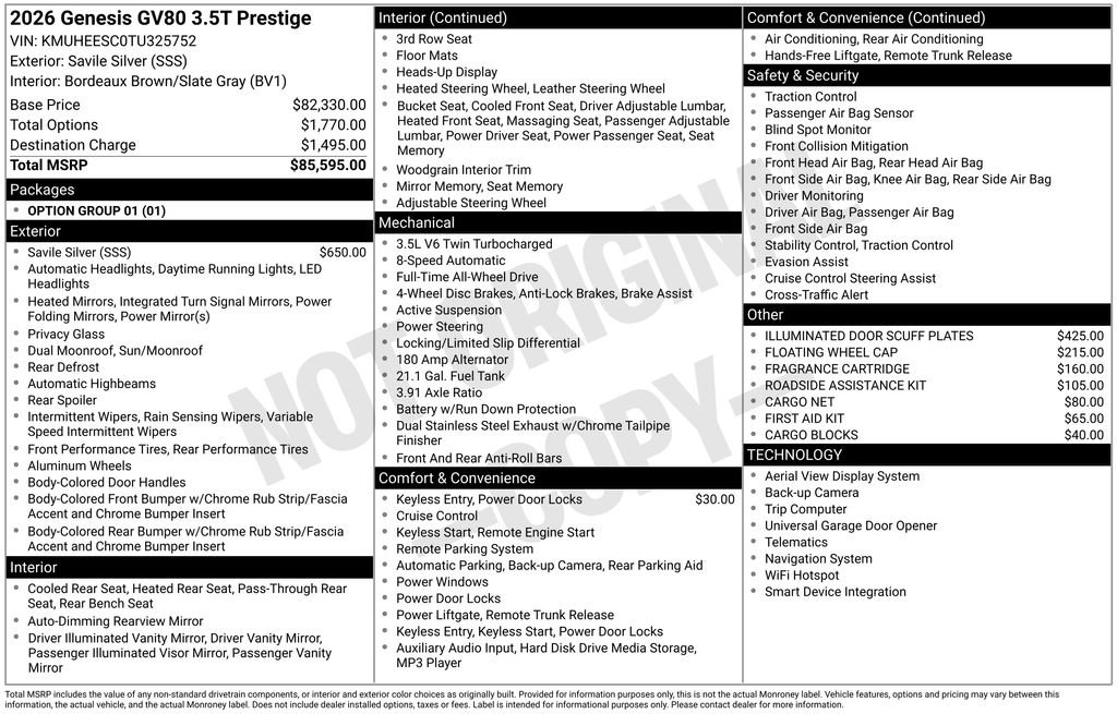 New 2026 Genesis GV80 3.5T Prestige image 4