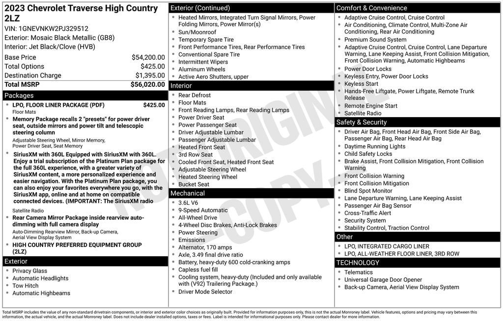 Certified 2023 Chevrolet Traverse High Country w/ LPO, Floor Liner Package AWD/4WD image 10