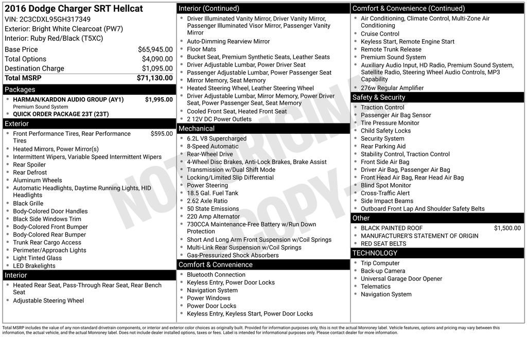 Used 2016 Dodge Charger SRT Hellcat w/ Harman/Kardon Audio Group RWD image 7